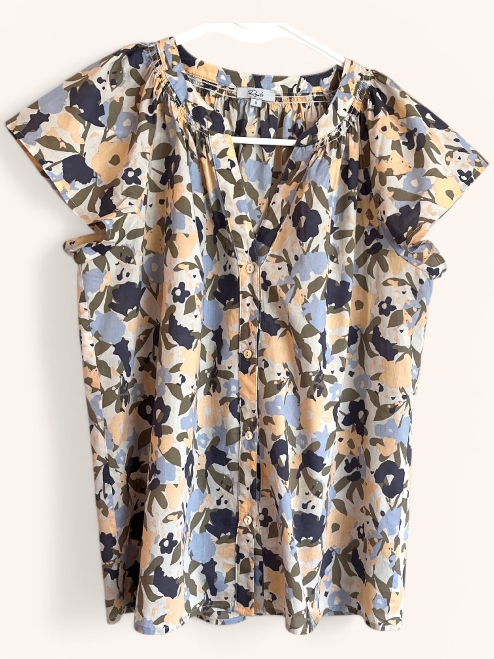 Rails Alena Flutter Sleeve Abstract Floral Lightweight Cotton Blouse Size S